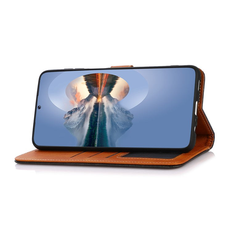 KHAZNEH Wallet Stand Magnetic Golden Clasp Shock Absorption Leather Cover Case for Honor 50 - Blue