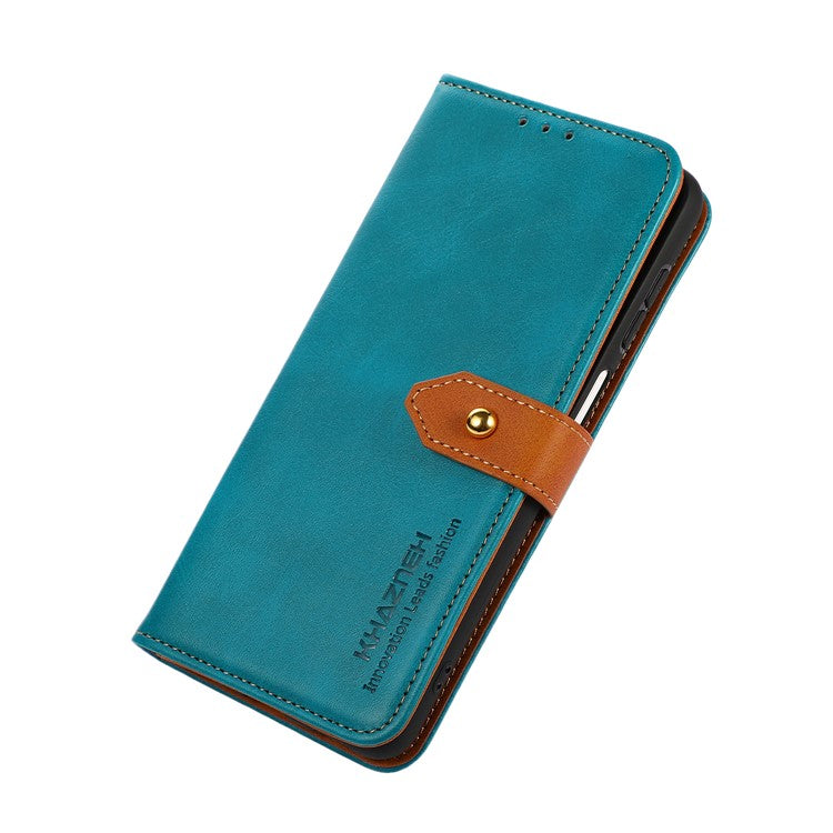 KHAZNEH Wallet Stand Magnetic Golden Clasp Shock Absorption Leather Cover Case for Honor 50 - Blue