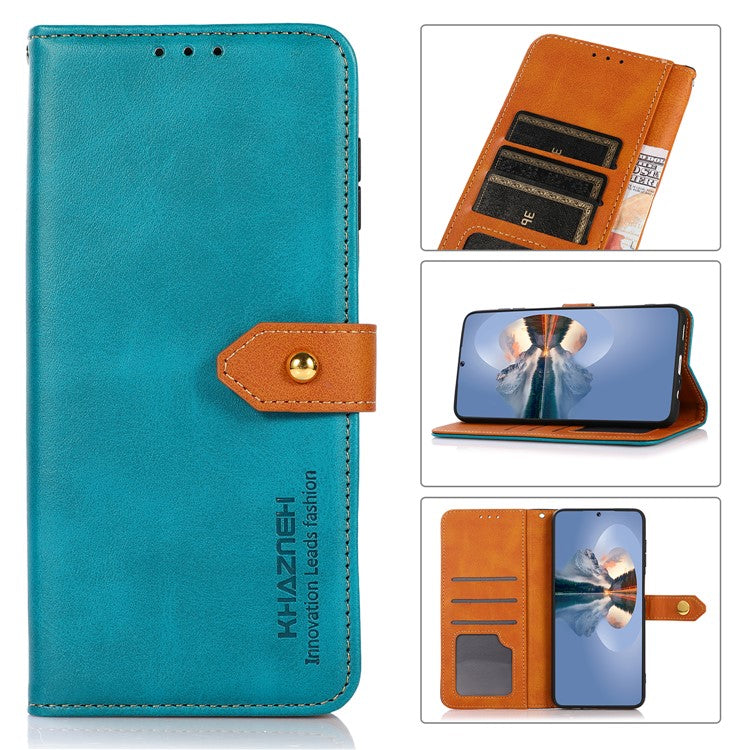KHAZNEH Wallet Stand Magnetic Golden Clasp Shock Absorption Leather Cover Case for Honor 50 - Blue