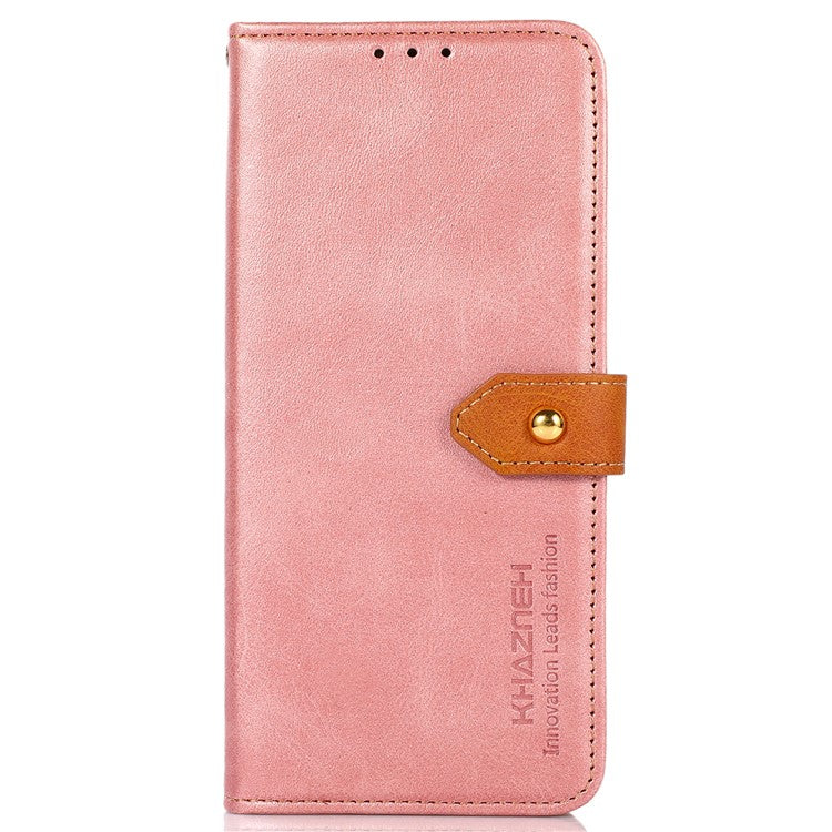 KHAZNEH Wallet Stand Magnetic Golden Clasp Shock Absorption Leather Cover Case for Honor 50 - Rose Gold