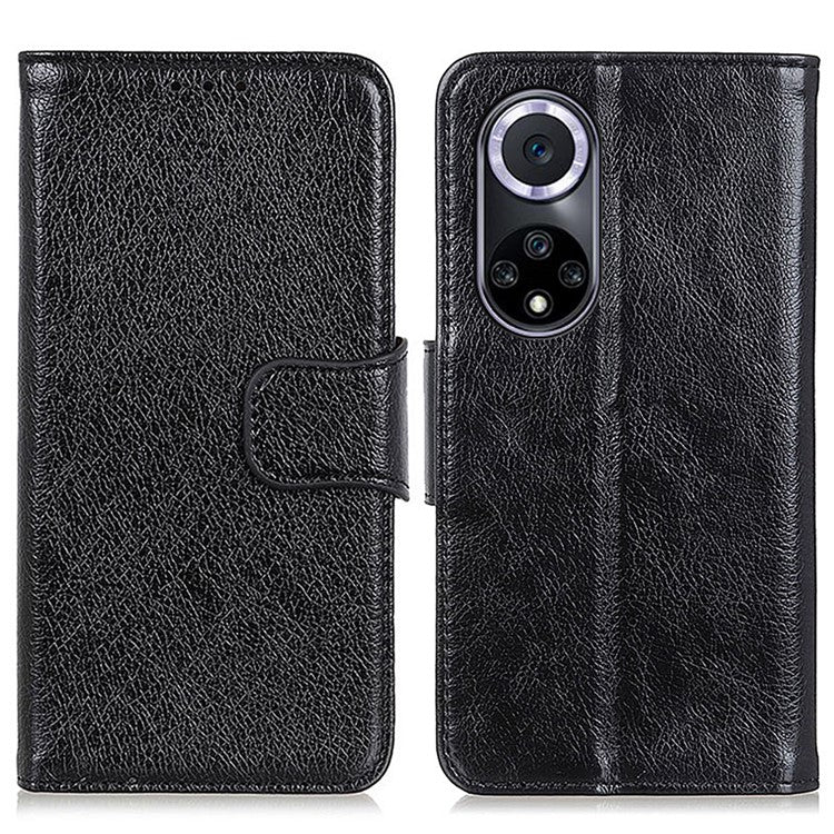 For Honor 50 Nappa Texture Split Leather Wallet Soft TPU Shockproof Protective Stand Flip Phone Case - Black