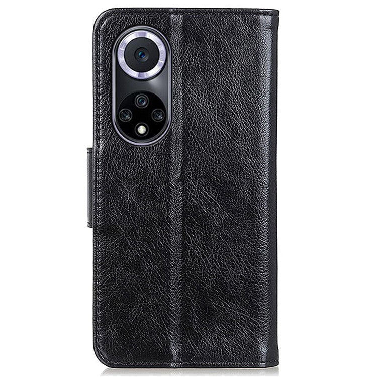 For Honor 50 Nappa Texture Split Leather Wallet Soft TPU Shockproof Protective Stand Flip Phone Case - Black