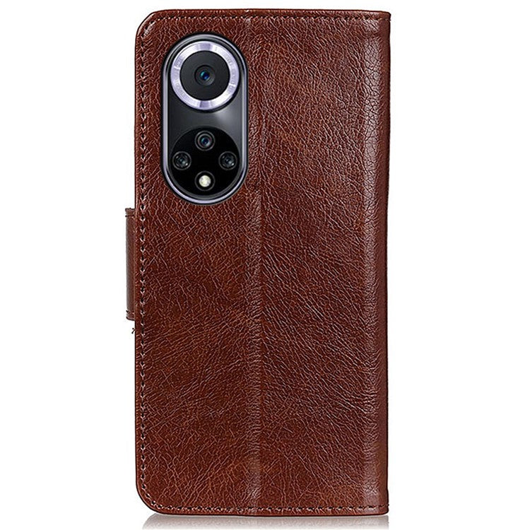 For Honor 50 Nappa Texture Split Leather Wallet Soft TPU Shockproof Protective Stand Flip Phone Case - Brown