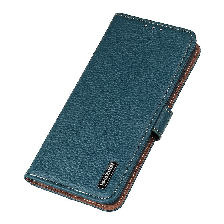 KHAZNEH Stand Litchi Texture Top Layer Flip Genuine Leather Wallet Magnetic Closure Protective Case for Honor 50 - Green