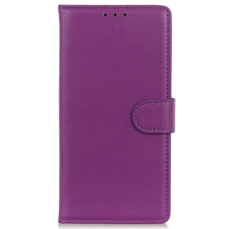 Litchi Texture Scratch Resistant Shock-absorption PU Leather Stand Wallet Phone Case Cover for Honor 50 - Purple