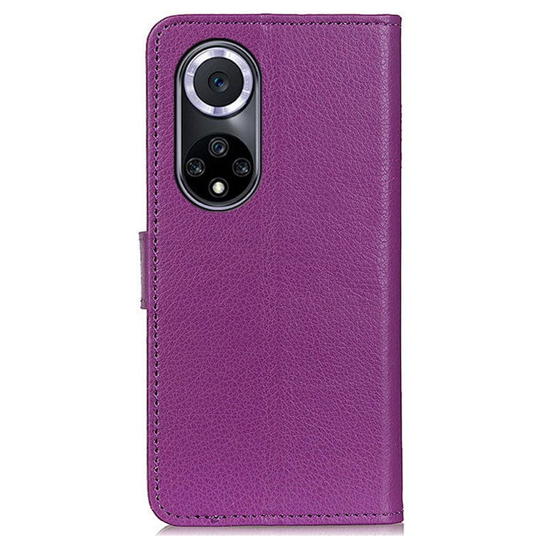 Litchi Texture Scratch Resistant Shock-absorption PU Leather Stand Wallet Phone Case Cover for Honor 50 - Purple