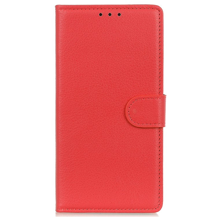 Litchi Texture Scratch Resistant Shock-absorption PU Leather Stand Wallet Phone Case Cover for Honor 50 - Red