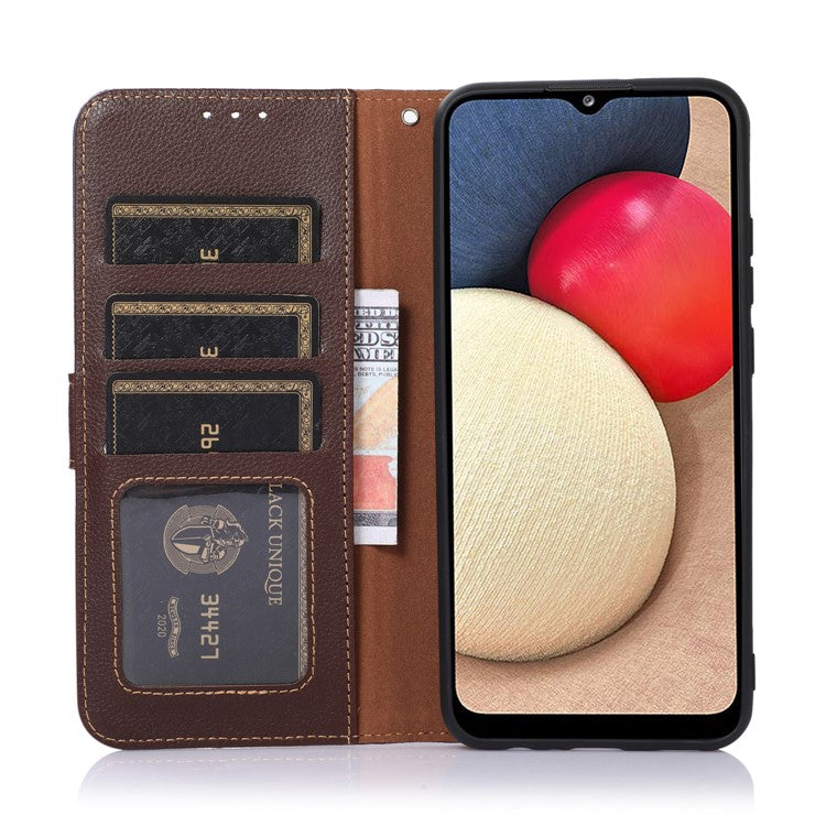 KHAZNEH RFID Blocking Litchi Texture Leather Wallet Phone Case Cover for Honor 50 - Brown