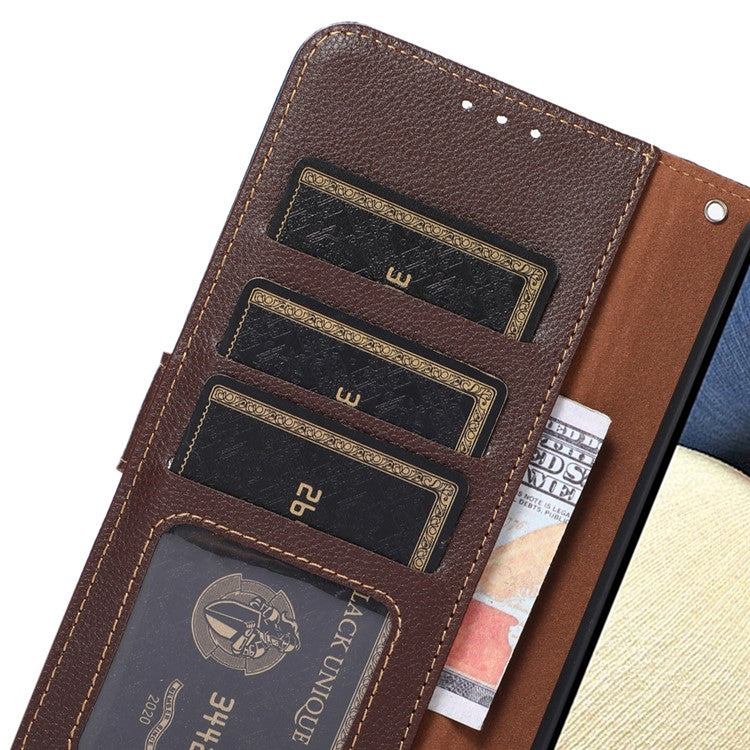 KHAZNEH RFID Blocking Litchi Texture Leather Wallet Phone Case Cover for Honor 50 - Brown