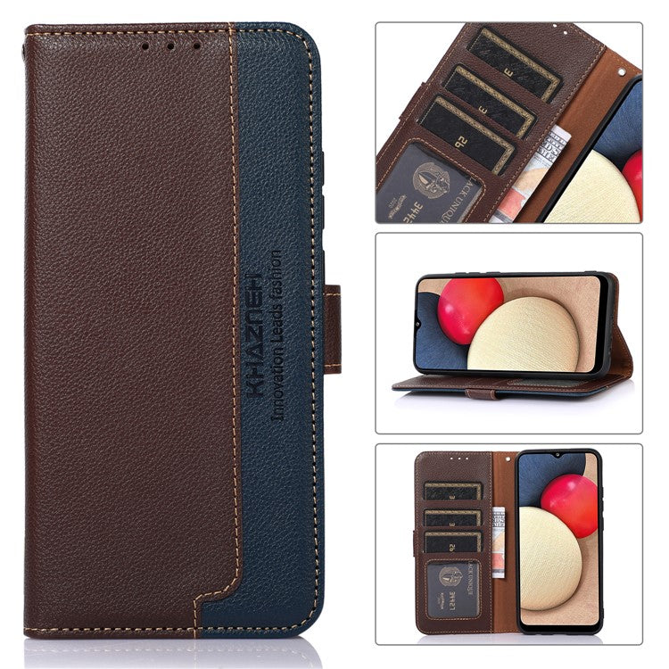 KHAZNEH RFID Blocking Litchi Texture Leather Wallet Phone Case Cover for Honor 50 - Brown