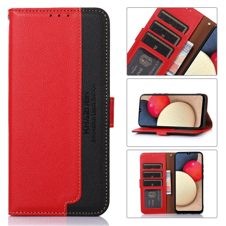 KHAZNEH RFID Blocking Litchi Texture Leather Wallet Phone Case Cover for Honor 50 - Red