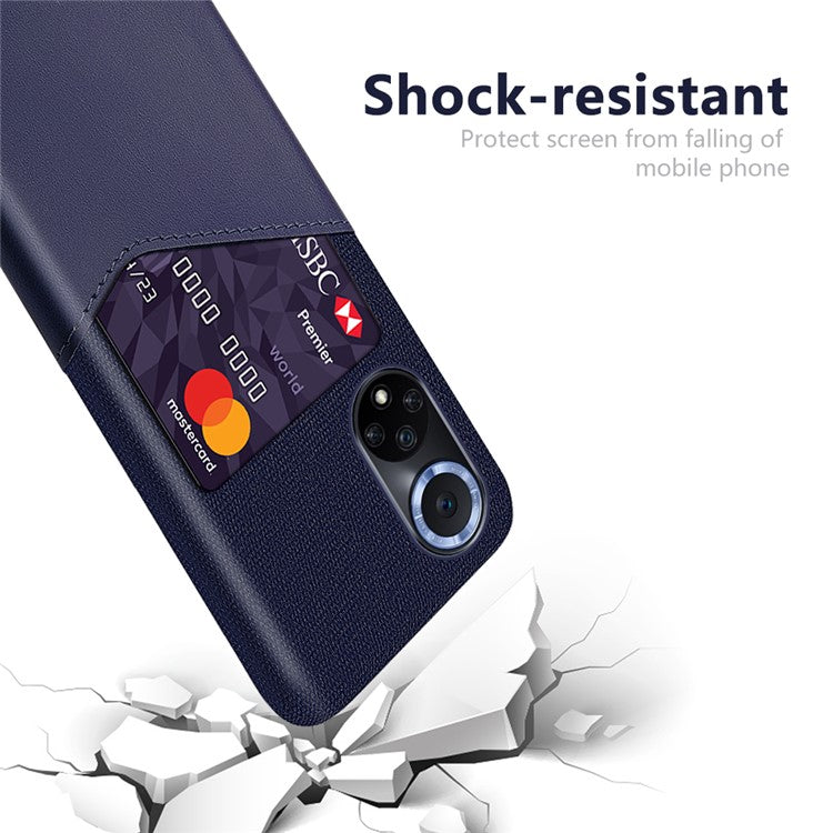 KSQ All-wrapped Back Cloth Texture PU Leather + PC Hybrid Phone Case Cover with Card Holder for Honor 50/Huawei nova 9 - Blue
