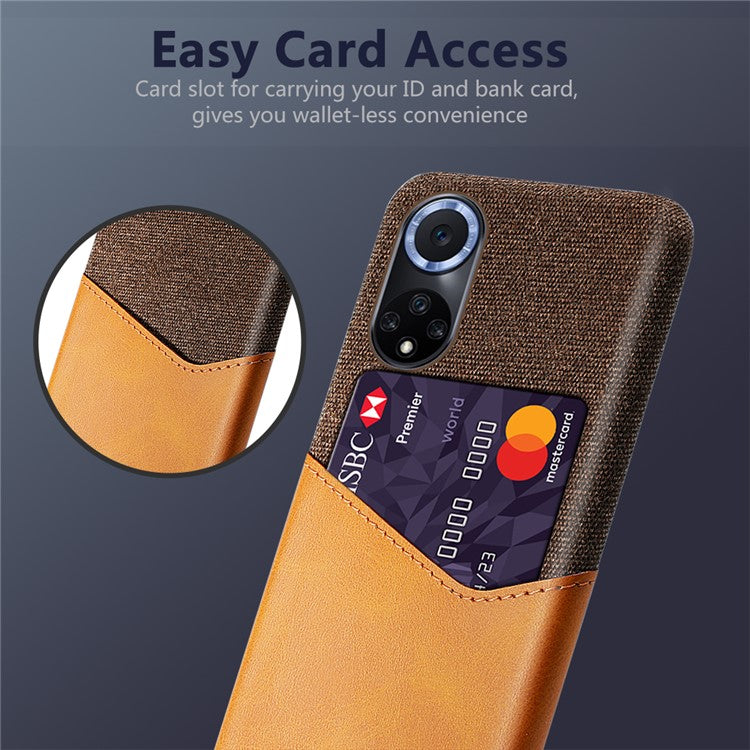 KSQ All-wrapped Back Cloth Texture PU Leather + PC Hybrid Phone Case Cover with Card Holder for Honor 50/Huawei nova 9 - Orange
