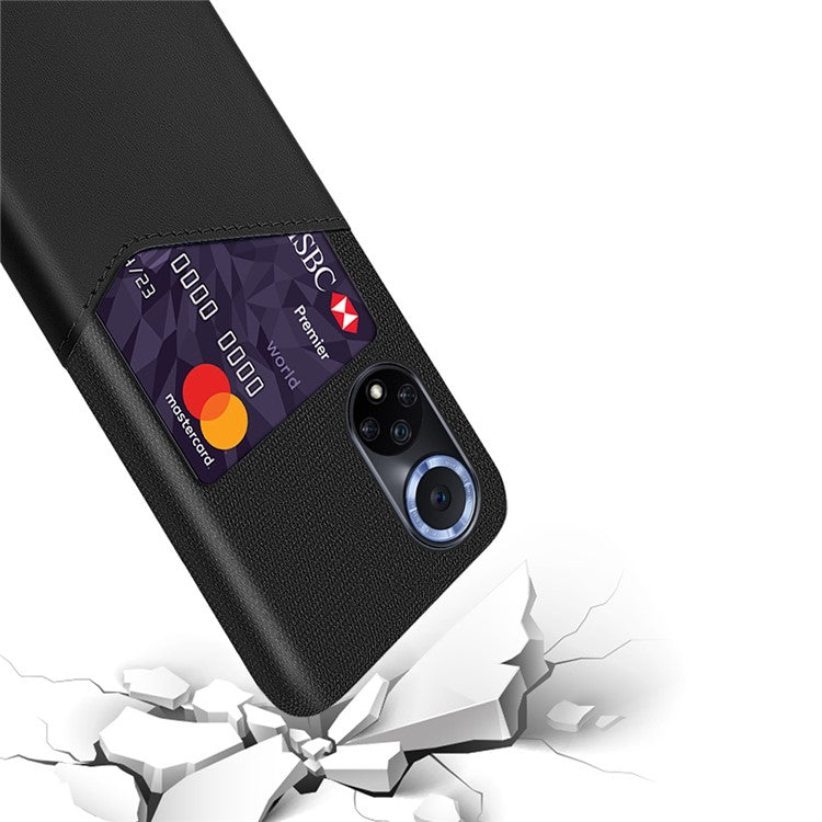 KSQ All-wrapped Back Cloth Texture PU Leather + PC Hybrid Phone Case Cover with Card Holder for Honor 50/Huawei nova 9 - Black