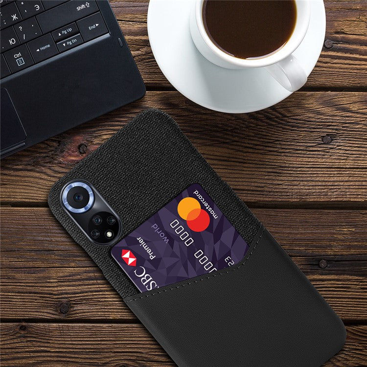 KSQ All-wrapped Back Cloth Texture PU Leather + PC Hybrid Phone Case Cover with Card Holder for Honor 50/Huawei nova 9 - Black