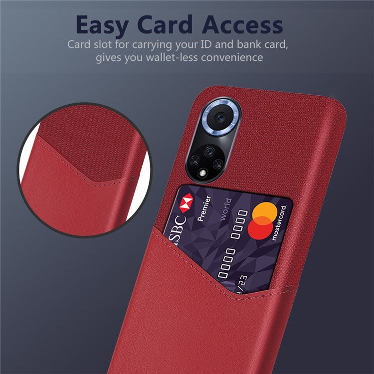 KSQ All-wrapped Back Cloth Texture PU Leather + PC Hybrid Phone Case Cover with Card Holder for Honor 50/Huawei nova 9 - Red