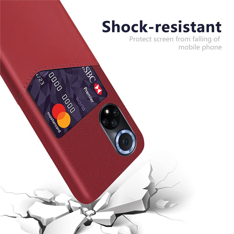 KSQ All-wrapped Back Cloth Texture PU Leather + PC Hybrid Phone Case Cover with Card Holder for Honor 50/Huawei nova 9 - Red