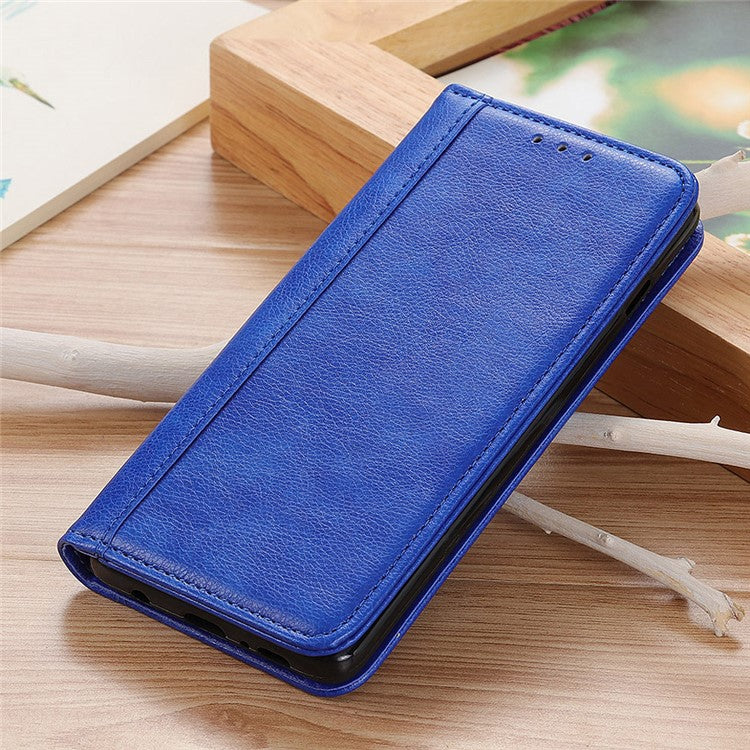 Magnetic Auto Closing Litchi Texture Split Leather Case Stand Wallet Phone Shell for Honor 50 Pro - Blue