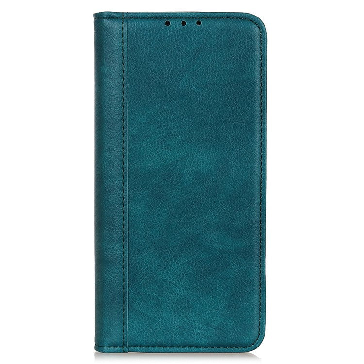 Magnetic Auto Closing Litchi Texture Split Leather Case Stand Wallet Phone Shell for Honor 50 Pro - Green
