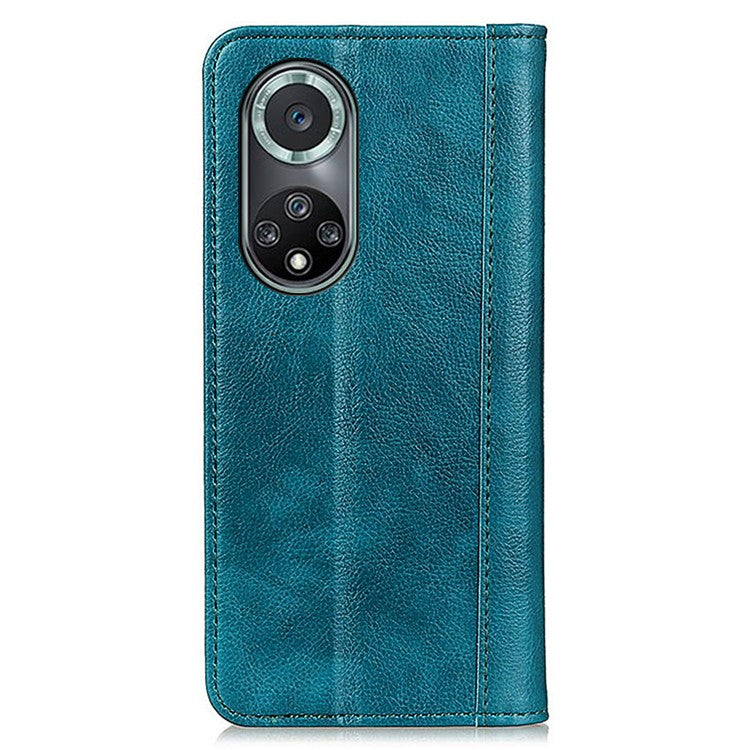 Magnetic Auto Closing Litchi Texture Split Leather Case Stand Wallet Phone Shell for Honor 50 Pro - Green