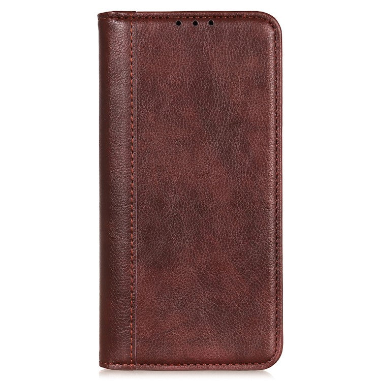 Magnetic Auto Closing Litchi Texture Split Leather Case Stand Wallet Phone Shell for Honor 50 Pro - Brown