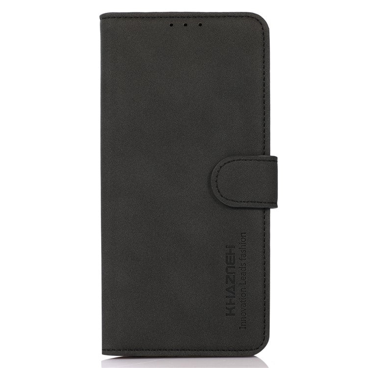 KHAZNEH Textured Leather Dual-sided Magnetic Clasp Phone Cover Stand Wallet Case for Honor 50 Pro - Black