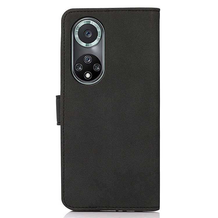KHAZNEH Textured Leather Dual-sided Magnetic Clasp Phone Cover Stand Wallet Case for Honor 50 Pro - Black