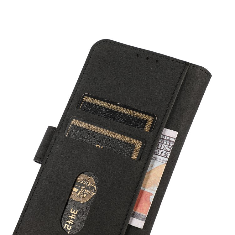 KHAZNEH Textured Leather Dual-sided Magnetic Clasp Phone Cover Stand Wallet Case for Honor 50 Pro - Black