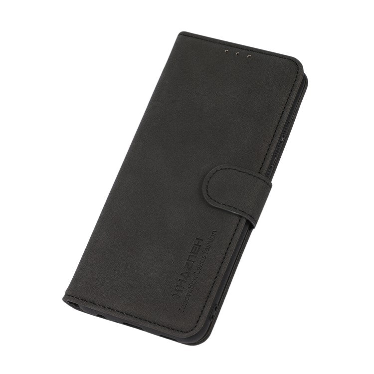 KHAZNEH Textured Leather Dual-sided Magnetic Clasp Phone Cover Stand Wallet Case for Honor 50 Pro - Black