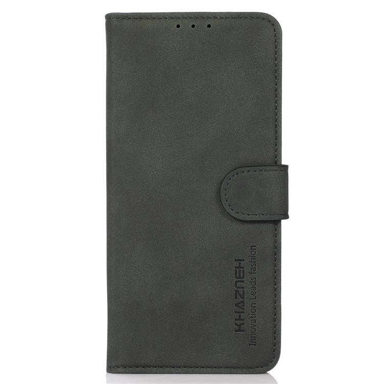 KHAZNEH Textured Leather Dual-sided Magnetic Clasp Phone Cover Stand Wallet Case for Honor 50 Pro - Green