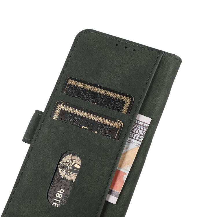 KHAZNEH Textured Leather Dual-sided Magnetic Clasp Phone Cover Stand Wallet Case for Honor 50 Pro - Green