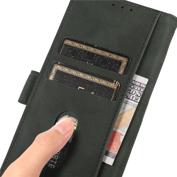 KHAZNEH Textured Leather Dual-sided Magnetic Clasp Phone Cover Stand Wallet Case for Honor 50 Pro - Green