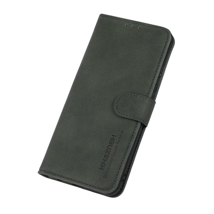 KHAZNEH Textured Leather Dual-sided Magnetic Clasp Phone Cover Stand Wallet Case for Honor 50 Pro - Green
