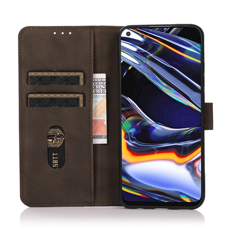 KHAZNEH Textured Leather Dual-sided Magnetic Clasp Phone Cover Stand Wallet Case for Honor 50 Pro - Brown