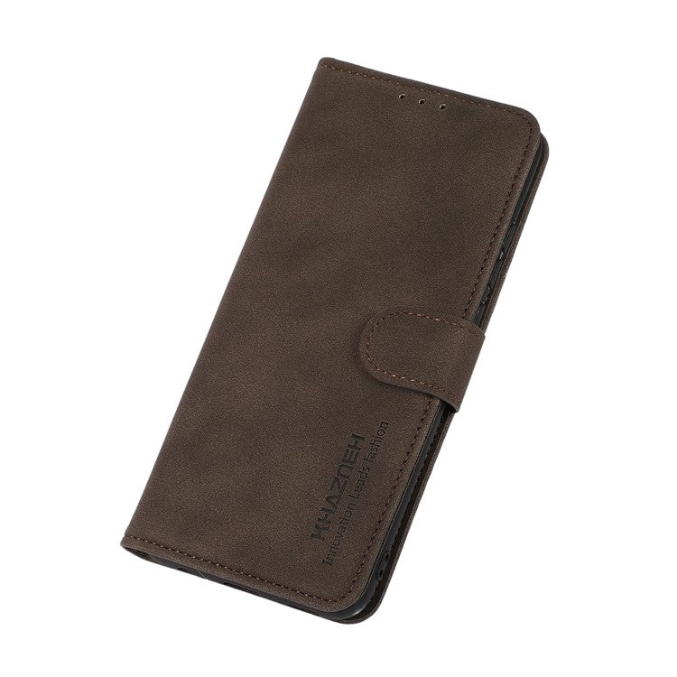 KHAZNEH Textured Leather Dual-sided Magnetic Clasp Phone Cover Stand Wallet Case for Honor 50 Pro - Brown