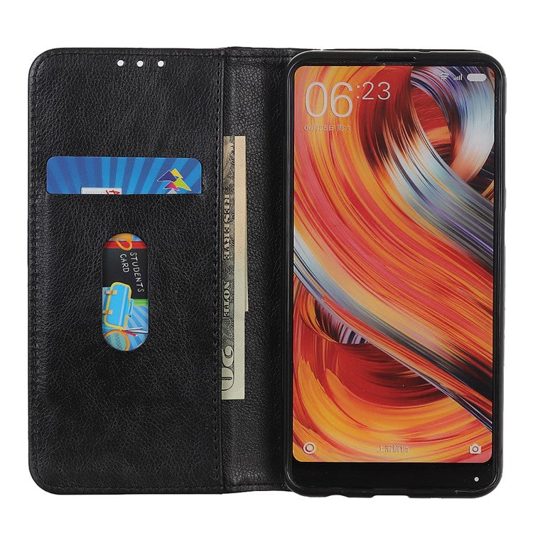 Auto Closing Magnet Litchi Texture Split Leather Phone Case with Stand Wallet for Honor 50 - Black