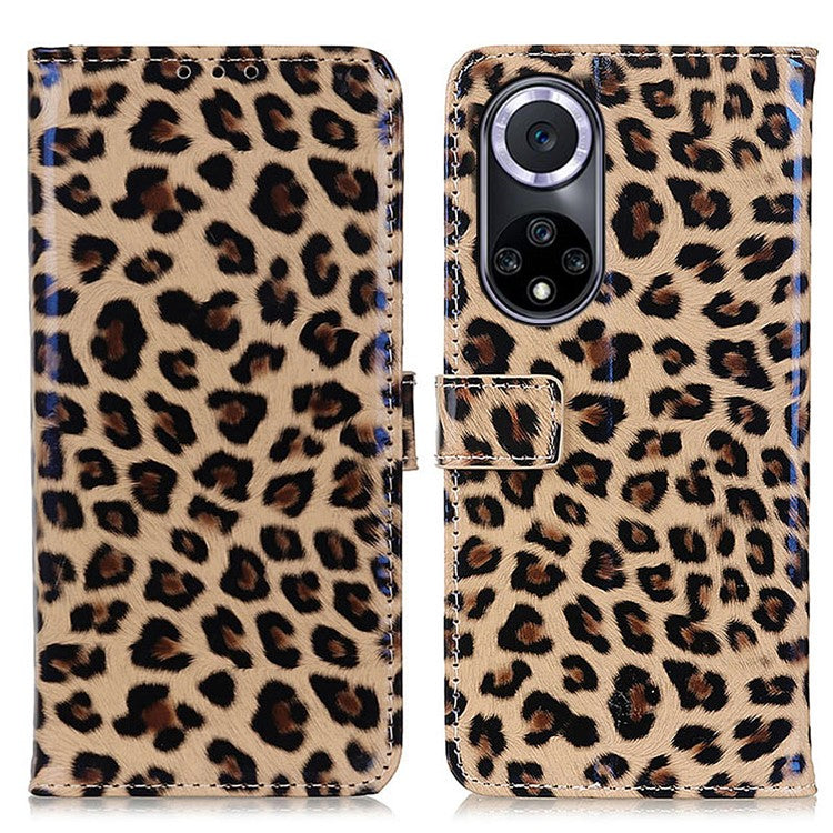 Leopard Texture Magnetic Closure PU Leather Wallet Stand Flip Shockproof Cover for Honor 50