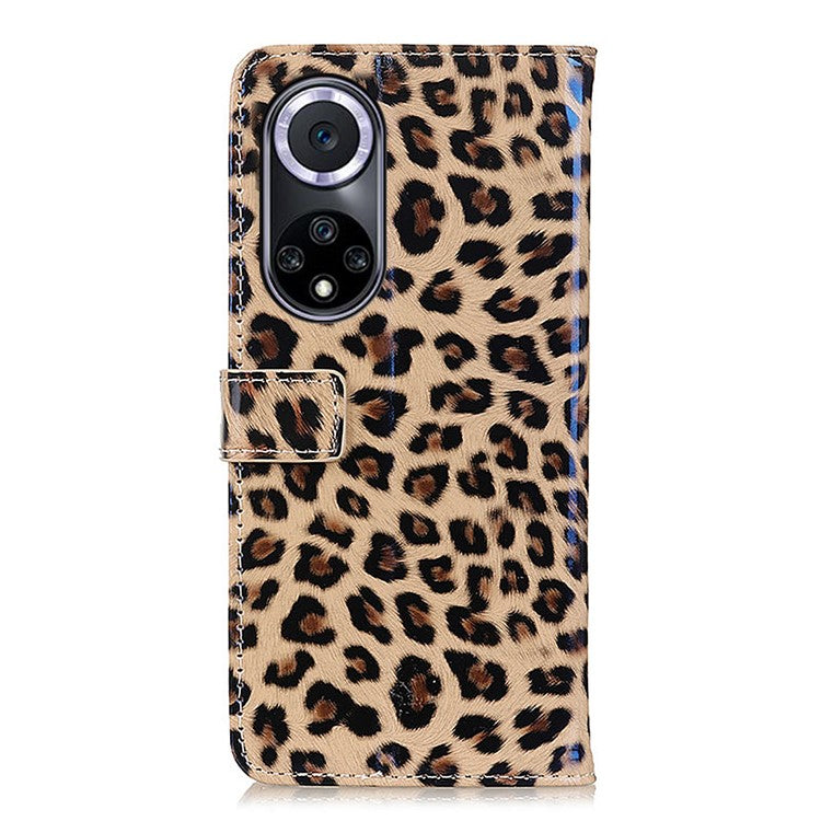 Leopard Texture Magnetic Closure PU Leather Wallet Stand Flip Shockproof Cover for Honor 50