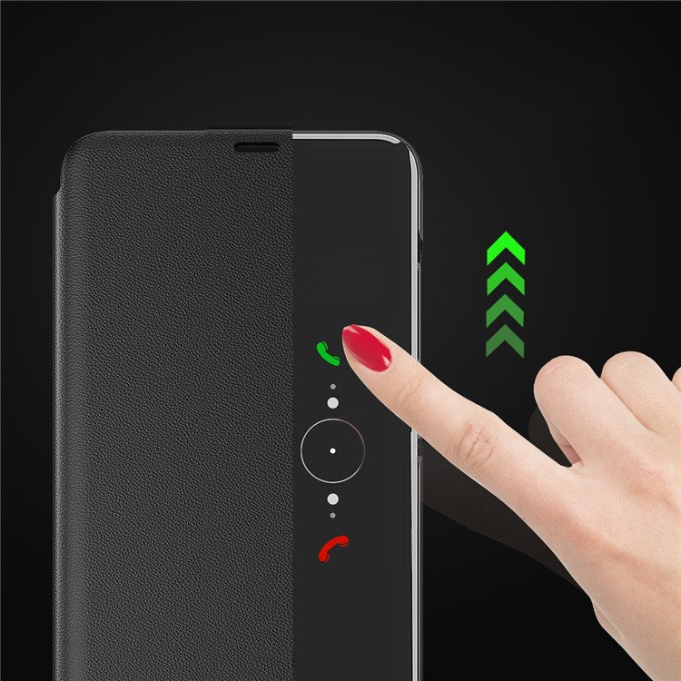 Smart View Window Stand Design PU Leather Anti-fall All-inclusive Protection Folio Flip Cover for Honor Magic3 Pro - Black