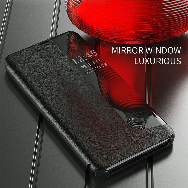 Smart View Window Stand Design PU Leather Anti-fall All-inclusive Protection Folio Flip Cover for Honor Magic3 Pro - Red