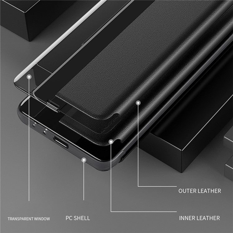 Smart View Window Stand Design PU Leather Anti-fall All-inclusive Protection Folio Flip Cover for Honor Magic3 Pro - Red