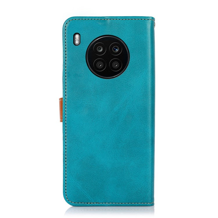 KHAZNEH All-round Protection Magnetic Golden Clasp PU Leather Phone Flip Cover Stand Wallet Shell for Honor 50 Lite/Huawei nova 8i - Blue