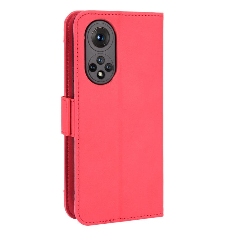 For Honor 50 Special Flip Phone Case Multiple Card Slot Design PU Leather Wallet Cover Protector - Red
