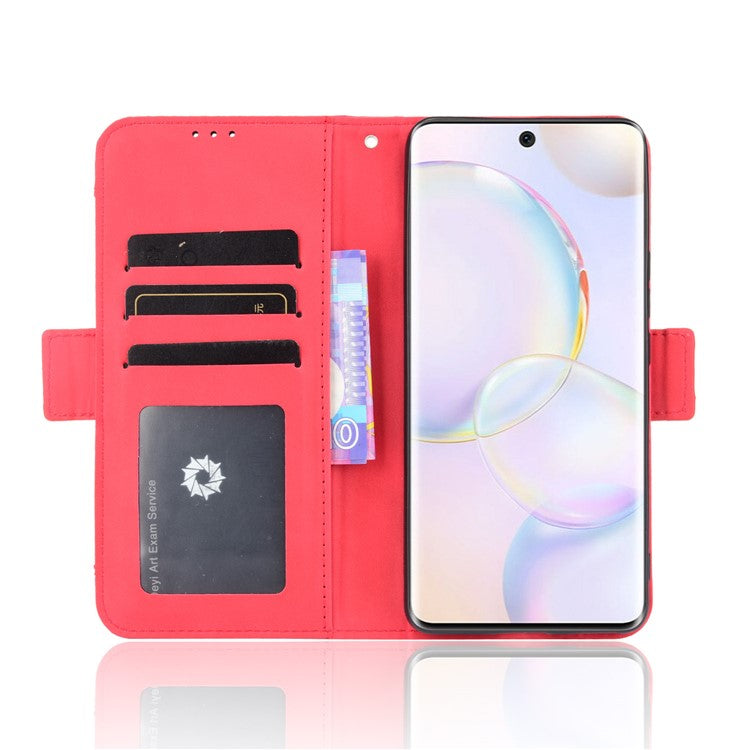 For Honor 50 Special Flip Phone Case Multiple Card Slot Design PU Leather Wallet Cover Protector - Red