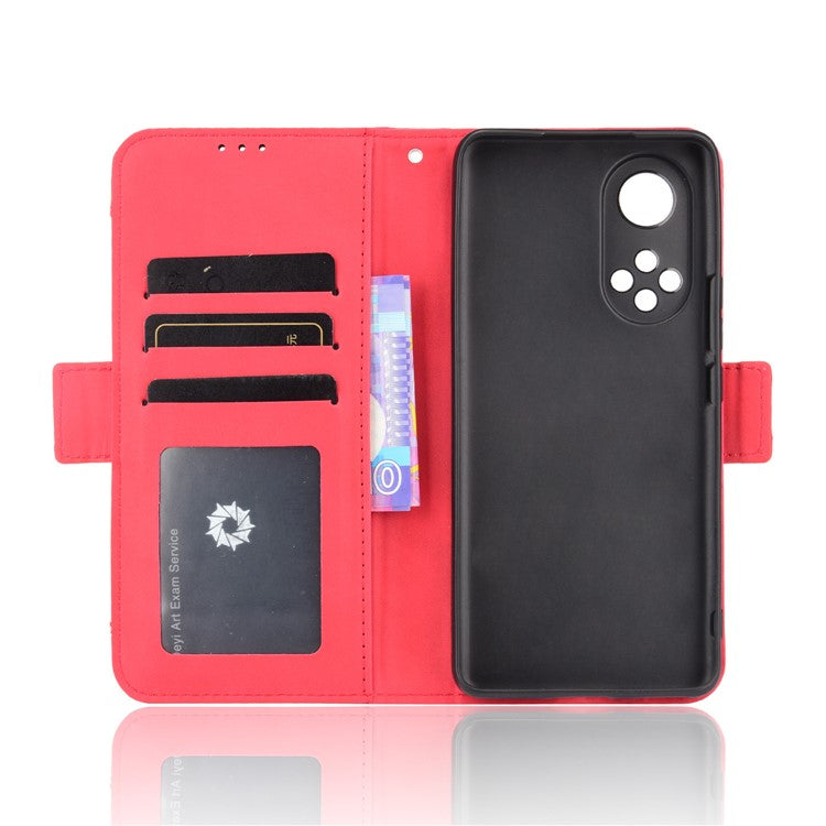 For Honor 50 Special Flip Phone Case Multiple Card Slot Design PU Leather Wallet Cover Protector - Red