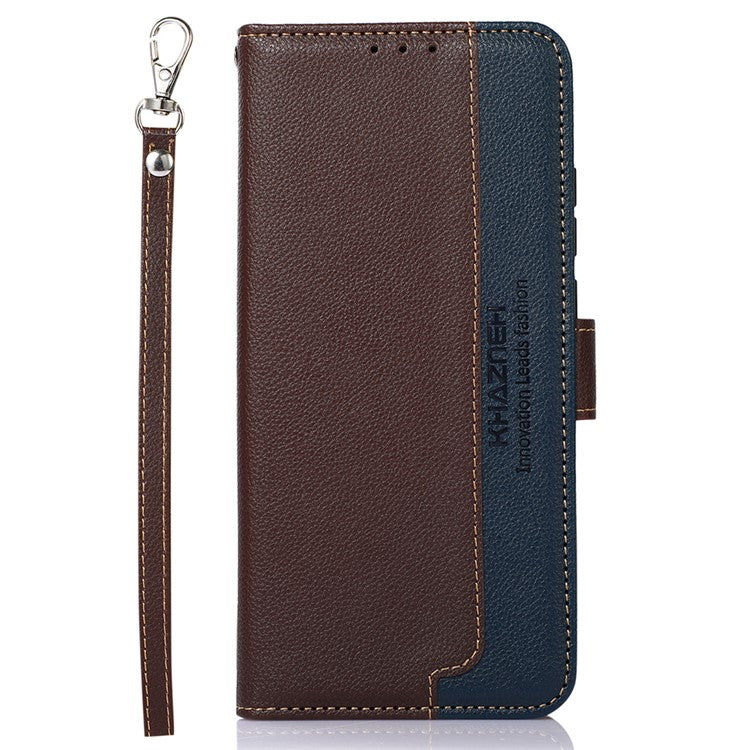 KHAZNEH RFID Blocking Anti-theft Swiping Stand Litchi Texture PU Leather Flip Folio Wallet Phone Case with Strap for Honor 50 Lite / Huawei nova 8i - Brown