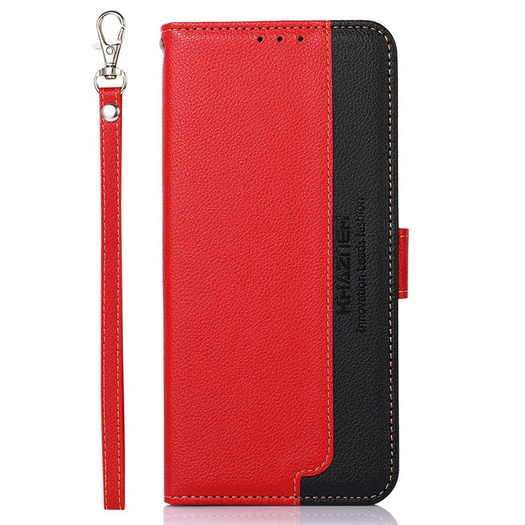 KHAZNEH RFID Blocking Anti-theft Swiping Stand Litchi Texture PU Leather Flip Folio Wallet Phone Case with Strap for Honor 50 Lite / Huawei nova 8i - Red