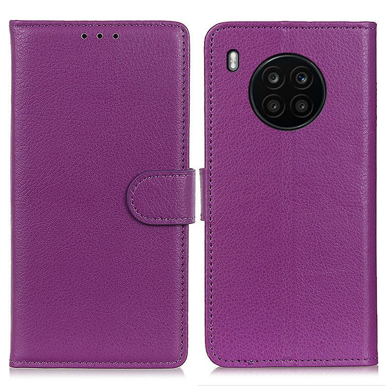 Wallet Stand Design Litchi Texture PU Leather Phone Case Cover Protector for Huawei nova 8i/Honor 50 Lite - Purple