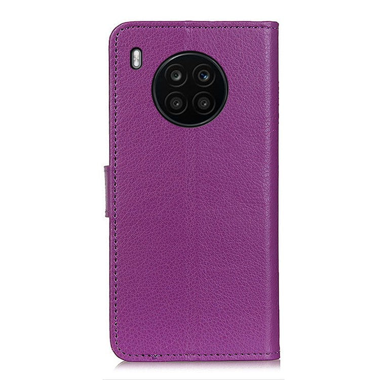 Wallet Stand Design Litchi Texture PU Leather Phone Case Cover Protector for Huawei nova 8i/Honor 50 Lite - Purple