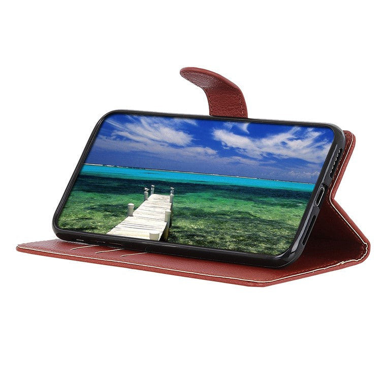 Wallet Stand Design Litchi Texture PU Leather Phone Case Cover Protector for Huawei nova 8i/Honor 50 Lite - Brown